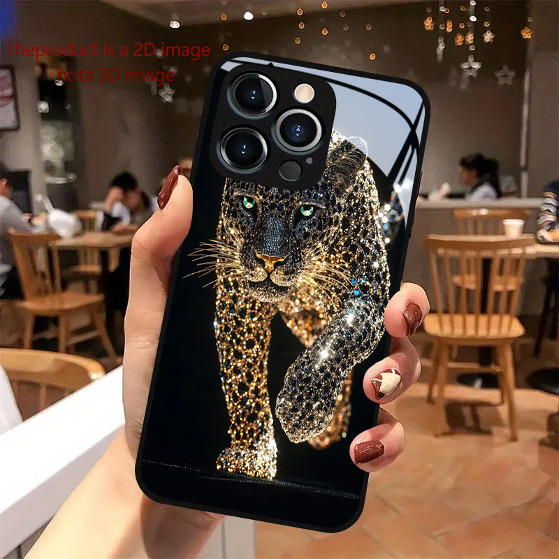 Table Tennis 11 - เคสกันกระแทกกระจกนิรภัยหรูหรา PROTECT ลายเสือชีตาห์ประดับเพชร สำหรับ iPhone 17/16e/16/15/14/13/12/Max/11/Pro/Plus