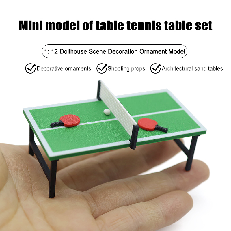 Table Tennis Reference - 1/12 เฟอร์นิเจอร์กีฬาสำหรับบ้านตุ๊กตาขนาดเล็ก, ชุดโต๊ะปิงปองและไม้แร็กเก็ต, ของตกแต่งสร้างสรรค์สำหรับการตกแต่งฉาก