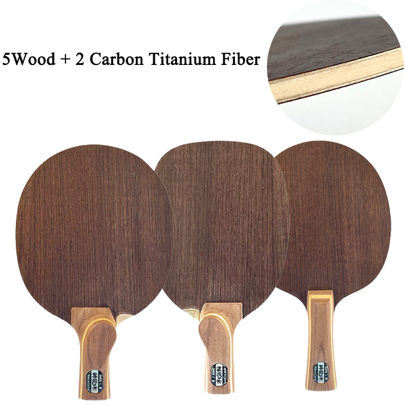 Table Tennis Launcher - ไม้ปิงปองแบบจับด้ามจับสไตล์จีน/ญี่ปุ่น 5 ชั้นไม้ 2 ชั้นคาร์บอน ไทเทเนียมไฟเบอร์